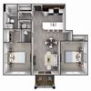 2 Bedroom, 1 Bathroom - 942 SF